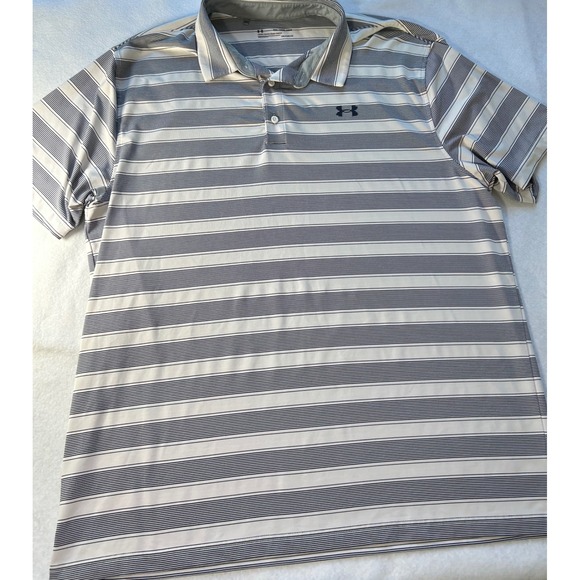 Under Armour Other - Under Armour Mens 2XL HeatGear Striped Polo Shirt White Navy Blue Loose Fit